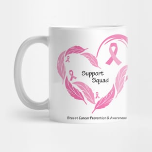 Breast cancer support squad, black type with feathers & ribbons Mug